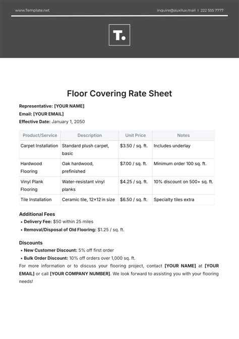 Free Floor Covering Rate Sheet Template to Edit Online