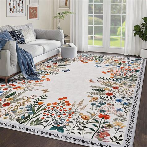 Boho Washable Rugs For Entryway Floral Rugs For Bedroom, Bathroom Rug ...