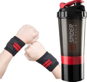 TRUE INDIAN Combo Of Protein Shaker Bottle With Wrist Support Band Gym ...