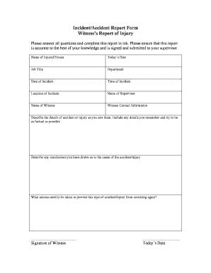 Incident/Accident Report Form Witness's Report Of Injury - Ftp1 Sd34 Bc ...