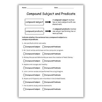 Compound Subject Worksheet 的图像结果
