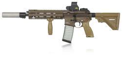 HK416，特种兵自费购买最多的步枪，可以在水下自由射击
