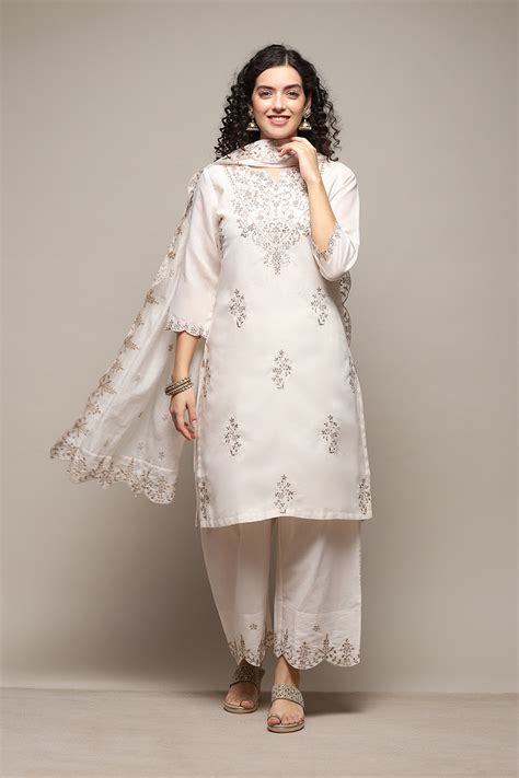 Buy Off White Poly Cotton Straight Kurta Palazzo Suit Set Online at ...