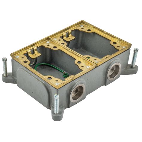 2-Gang, Rectangular, Cast Iron Box, Shallow, Semi Adjustable, Brass Top ...