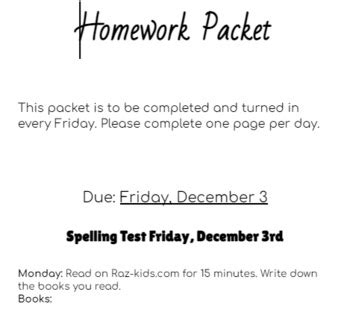 Image result for Homework Packet