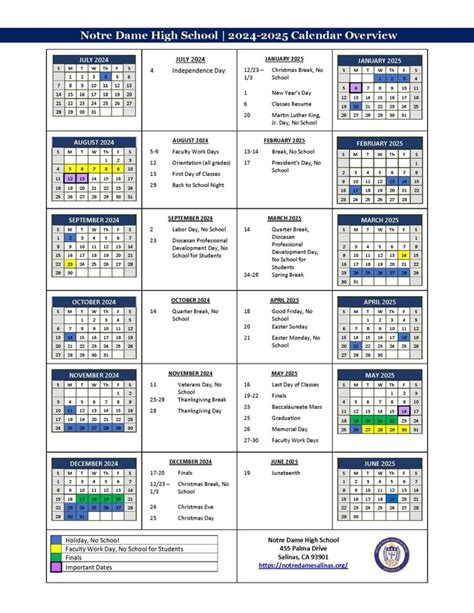 24-25 Calendar Overview - Notre Dame High School - Salinas, CA