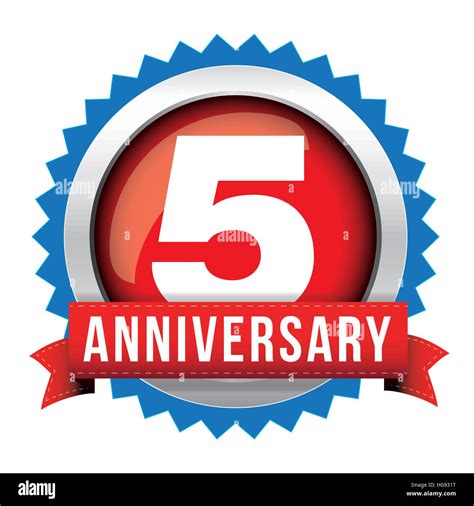 Five years anniversary badge with red ribbon Stock Vector Image & Art ...
