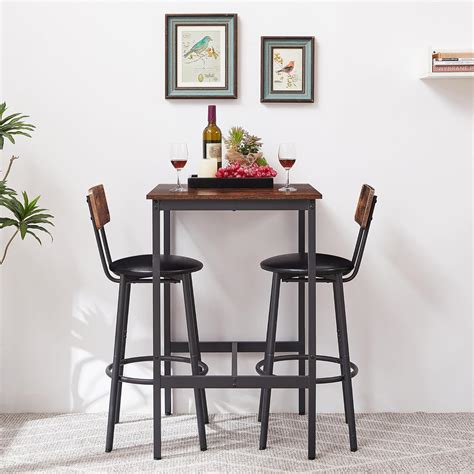 Amazon.com - PBOGHLRD Square Bar Table Set with 2 High Back PU Stools ...
