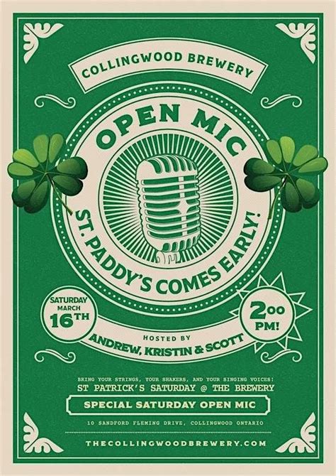 Collingwood Brewery Saturday Sing-Along St. Paddys Open Mic! March 16th ...