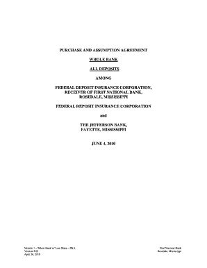 Fillable Online fdic PURCHASE AND ASSUMPTION AGREEMENT WHOLE ... - FDIC ...