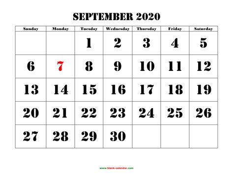 Sept 2019 Calendar