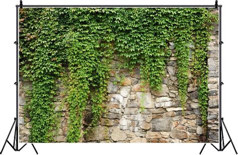 Buy Laeacco 10x8ft Rustic Rock Brick Wall Backdrop Green Ivy Wall ...