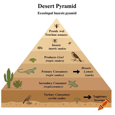 Ecological pyramid of biomass from desert biome on Craiyon