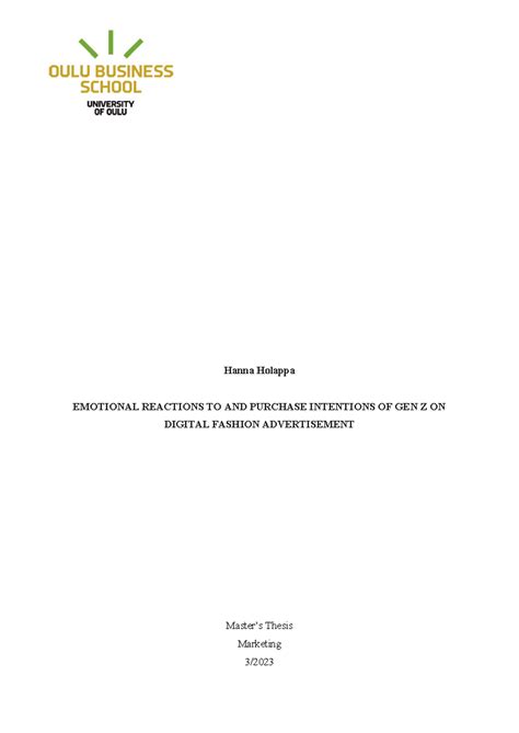 Sample research - Hanna Holappa EMOTIONAL REACTIONS TO AND PURCHASE ...