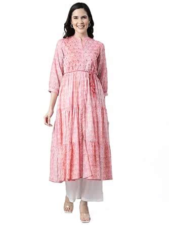 Buy NEERU'S Pink Straight Casual Floral Maxi Dresses at Amazon.in