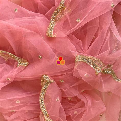 Bridal Baby Pink Beauty Hand Embroidered Trail Scalloped Net Dupatta ...