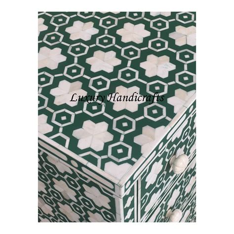 Buy Flower Bone Inlay 3 Drawer Bedside Teal Green at FLAT 10% OFF ...