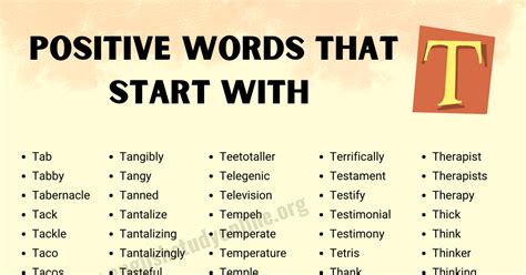 Positive Words that Start with T in English - English Study Online