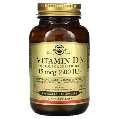 Vitamin D3 (Cholecalciferol), 15 mcg (600 IU), 120 Vegetable Capsules ...