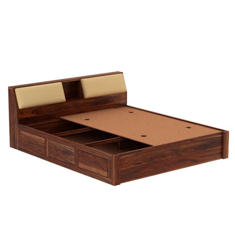 Rubikk Solid Sheesham Wood Bed With Box Storage (Queen Size, Natural F ...