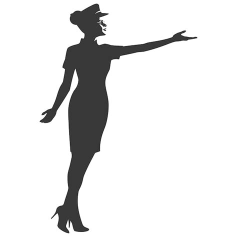 Silhouette flight attendant in action full body black color only ...