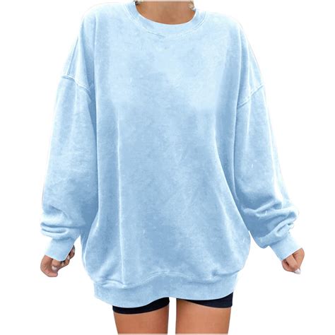VANLOFE Women's Solid Color Long Sleeve Sweatshirt Crewneck Sweatshirt ...