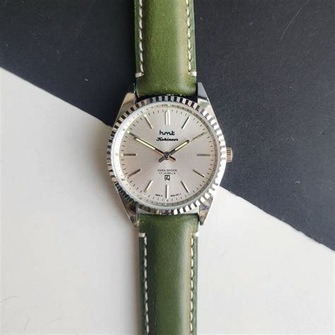 Vintage MOD HMT Kohinoor Hand Winding 17 Jewels Silver Face Fluted Bez ...