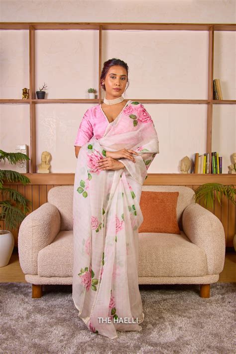Amira White Organza Silk Saree with Pink – The Haelli