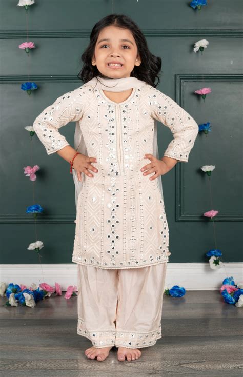 Sitara Lucknowi Mirror Look Embroidered Kurta Set with Silk Pallazo an ...