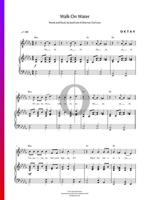 Walk On Water door Thirty Seconds To Mars | piano bladmuziek (Piano ...