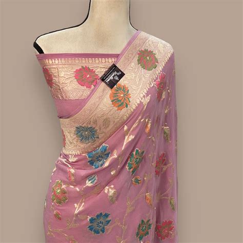 Khaddi Georgette Handloom Banarasi Saree - All over Jaal Work With Mee ...