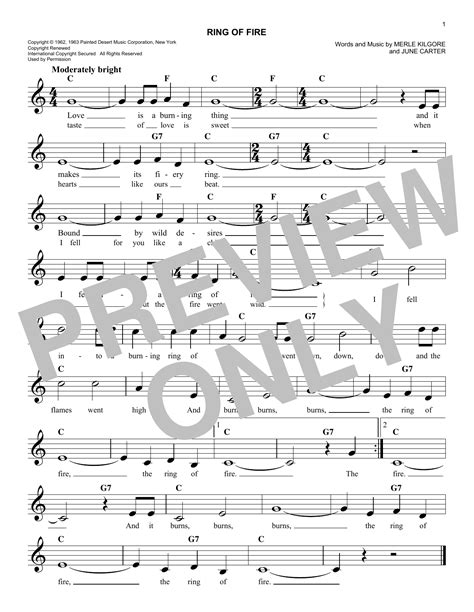Johnny Cash "Ring Of Fire" Sheet Music Notes | Download Printable PDF ...