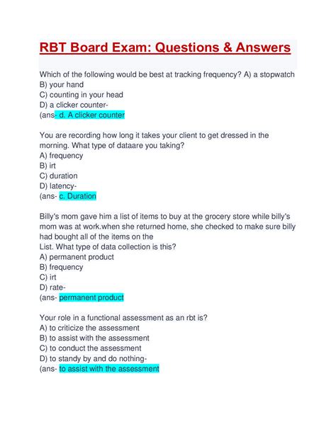 RBT Board Exam: Questions & Answers: Latest Updated A Plus Guide ...