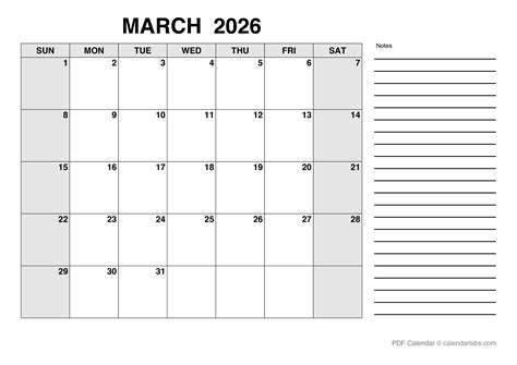 March 2026 Calendar with Holidays | CalendarLabs