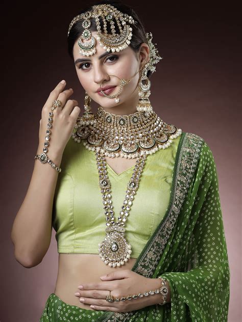 Karatcart Gold Plated Green Meena Ethnic Indian Traditional Kundan Dul