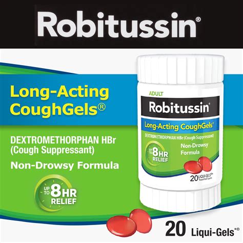 Robitussin Long-Acting Coughgels, Cough Suppressant for Adults - 20 Liqui-Gels - Walmart.com