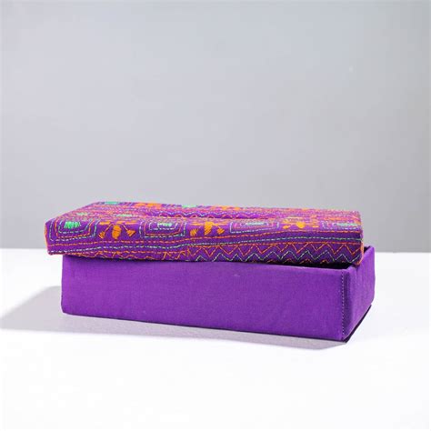 yellow Purple Handcrafted Bengal Kantha Work Tissue Box