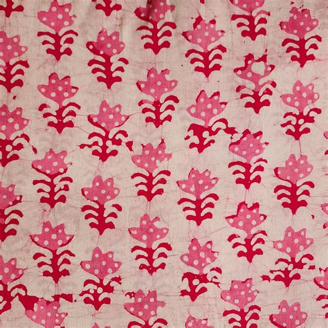 Pure Cotton Moum Batik Off White With Pink Flower Motif Hand Block Pri ...