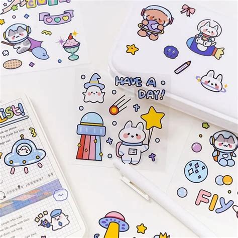Cute Colourful Kawaii | Planet-space themed Stickers |Box Of 100 Stick ...