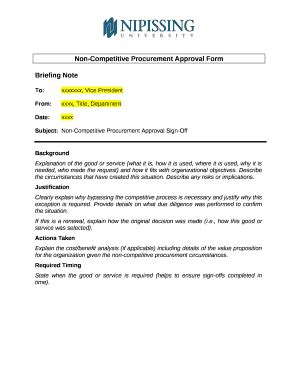 Non-Competitive Procurement Approval Doc Template | pdfFiller