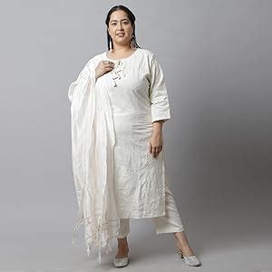 Rajnandini Women's Pure Cambric Cotton Embroidered Plus Size Kurta Set ...
