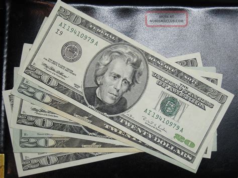 1996 1999 2001 2004 2006 $20 Dollar Federal Reserve Notes As Pictured ...