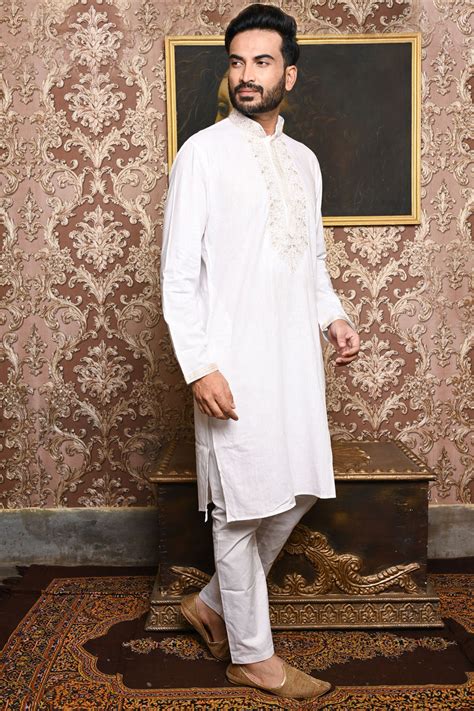 HAMSAFAR Men’s White Cotton Casual Premium Kurta – Hamsafar Emporium
