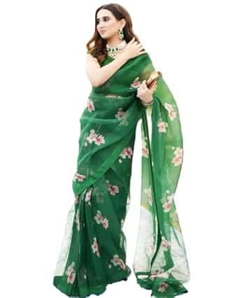 Buy PYOS Elegant Green Organza Saree with Floral Print, Traditional ...