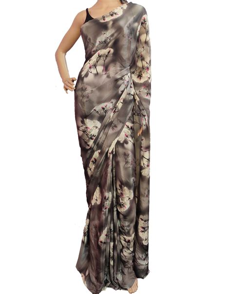 Black Floral Printed Crepe Saree – Peepal Clothing