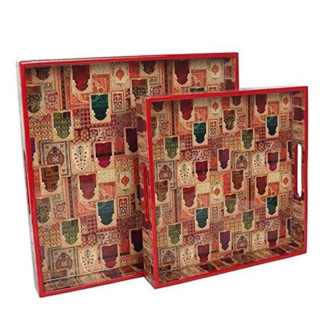 KolorFish Enamel Coating MDF Wooden Serving Trays Set with Handle, 33 x ...