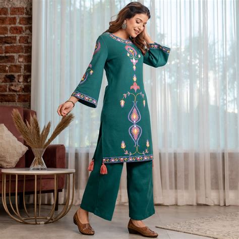 Buy Teal Acrylic Straight Printed Kurta with Tassel Detailing | Rustorange