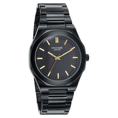 Buy Online Sonata Poze Quartz Analog Black Dial Black Colour Stainless ...