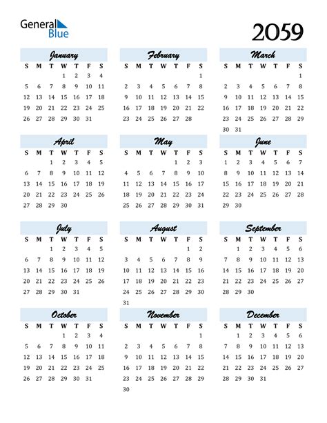 2059 Calendar (PDF, Word, Excel)