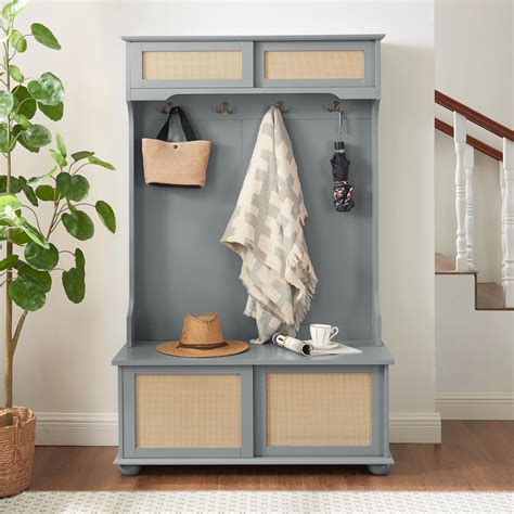 Acosure Casual Style Hall Tree with Rattan Door Shelves & India | Ubuy